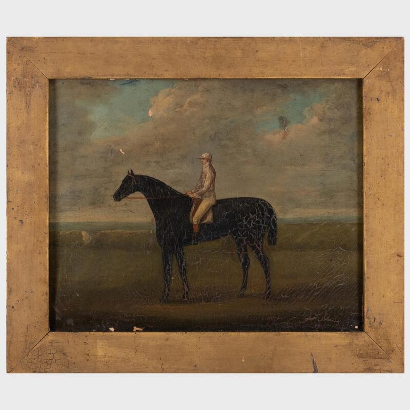 Appraisal: English School Horse and Rider Oil on canvas unsigned x