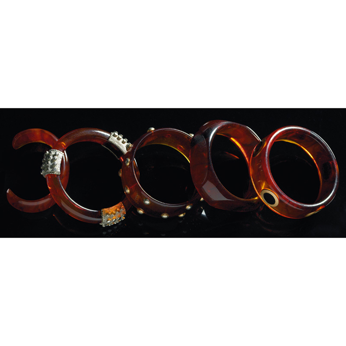 Appraisal: Lucite bracelets lot of five tortoise shell design bangels widest