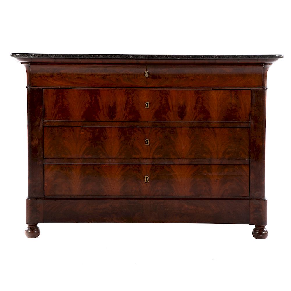 Appraisal: Louis Philippe Mahogany Chest circa dark grey mottled marble top