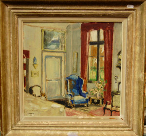 Appraisal: Frank - Salon interior scene oil on card laid on