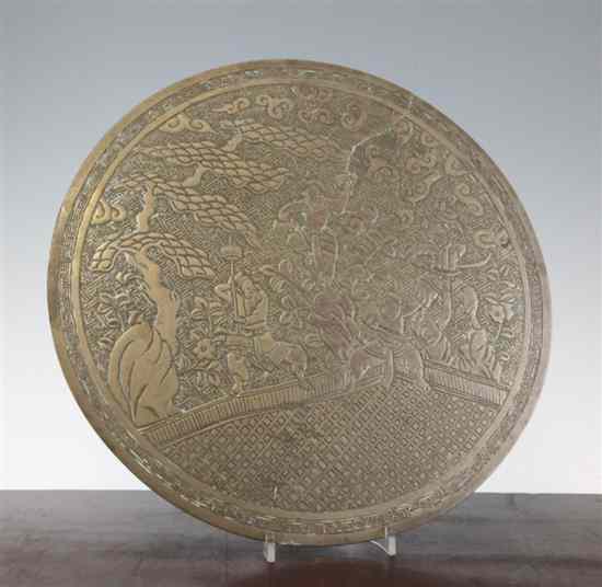 Appraisal: A Chinese bronze circular plaque engraved Xuande mark possibly Ming