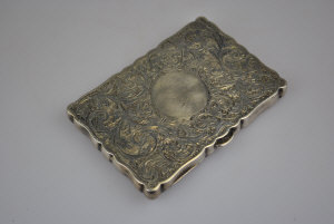 Appraisal: A late Victorian foliate engraved visiting card case with blue