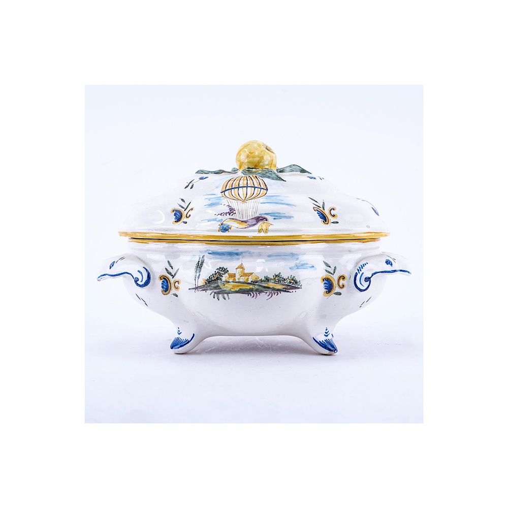 Appraisal: A French Faience Pottery Covered Tureen Signed Typical crackle to