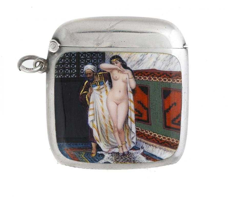 Appraisal: ROYAL A CONTINENTAL SILVER AND ENAMEL VESTA CASE finely painted