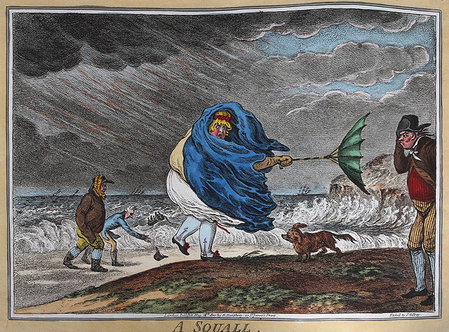 Appraisal: JAMES GILLRAY'A Squall' and 'A Calm' two etchings hand-coloured on