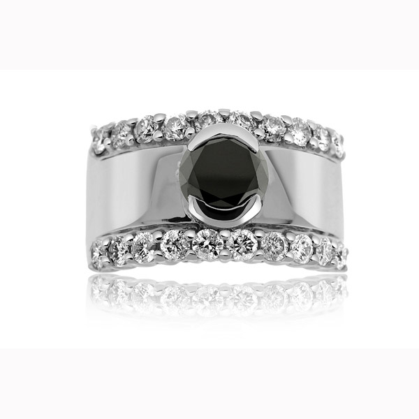 Appraisal: Estate k white gold black diamond fashion ring The ring