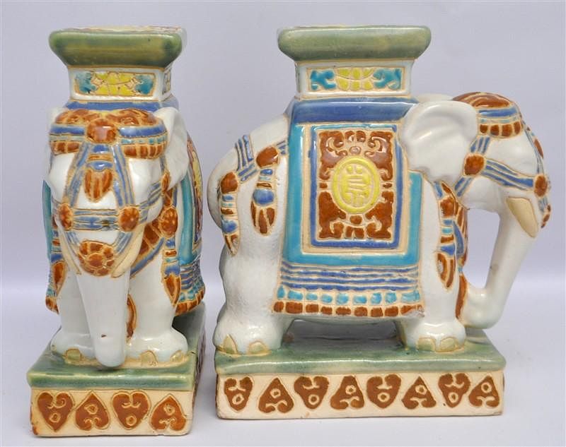 Appraisal: PAIR SMALL DECORATIVE ELEPHANT GARDEN STOOLS A pair of Small