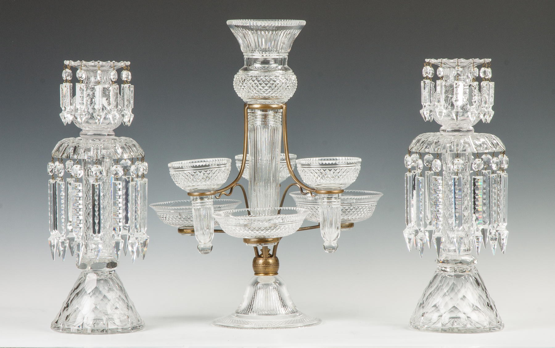 Appraisal: Pair of English Cut Glass and Crystal Table Candlestick Lusters