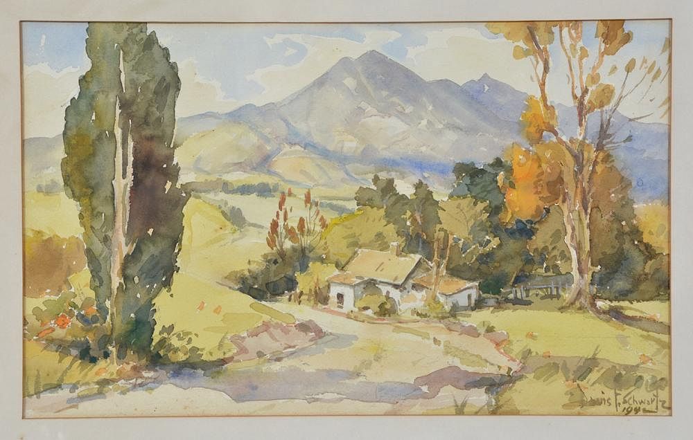 Appraisal: Davis F Schwartz watercolor Mt Tamalpais Marin County Davis F