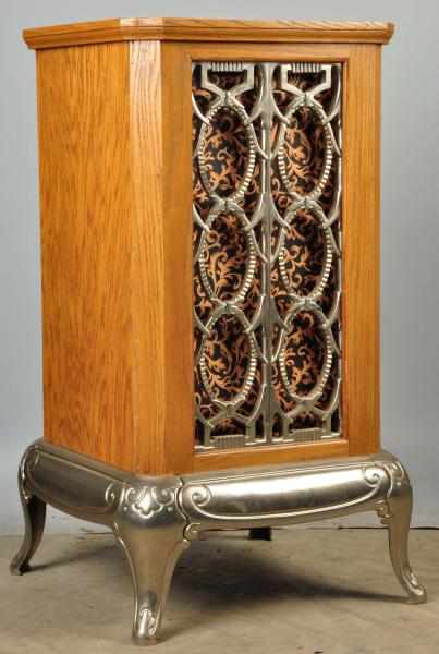 Appraisal: Cast Iron Slot Machine Stand Description Oak top and grille-type