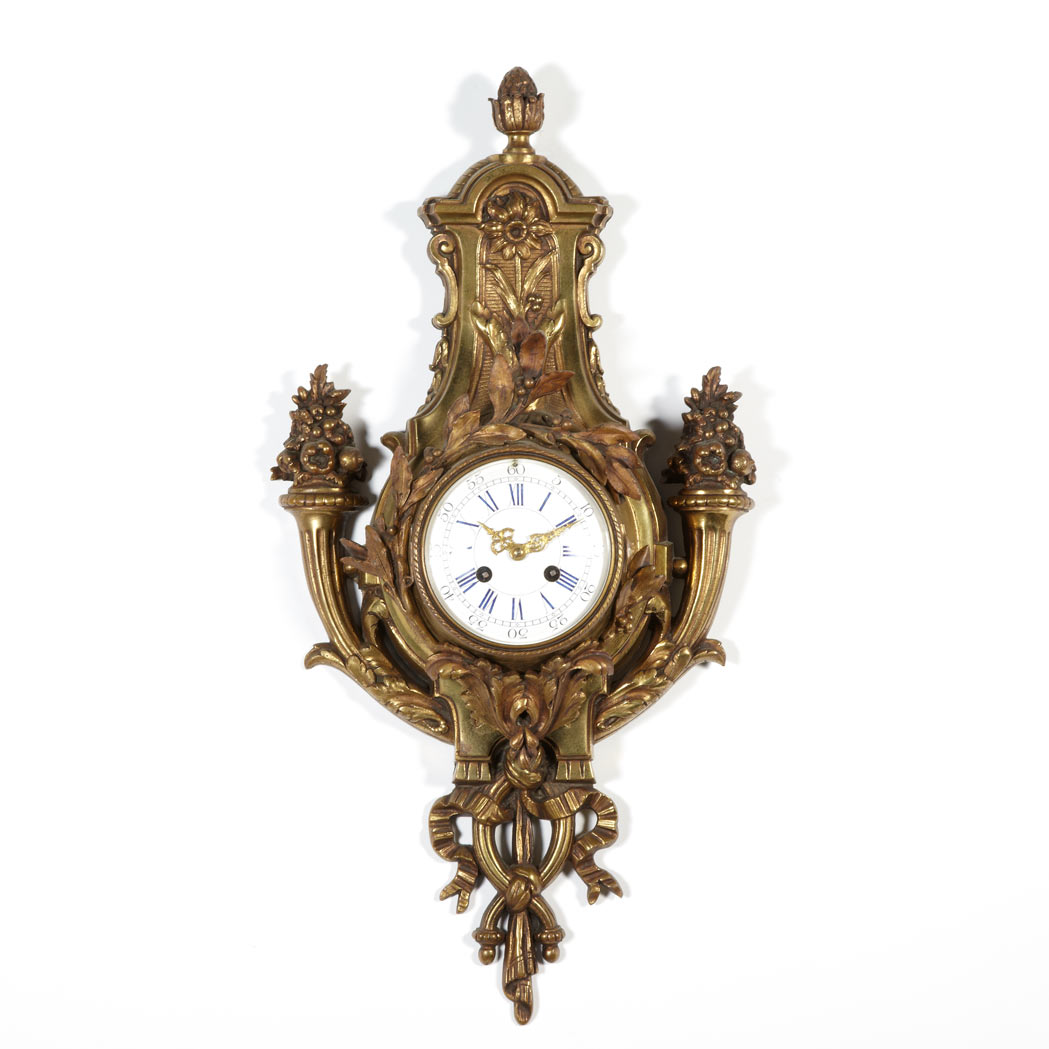 Appraisal: Louis XVI Style Gilt-Metal Cartel Clock Of lyre form with