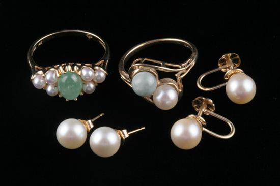 Appraisal: FOUR ITEMS CULTURED PEARL JEWELRY Including two yellow gold rings