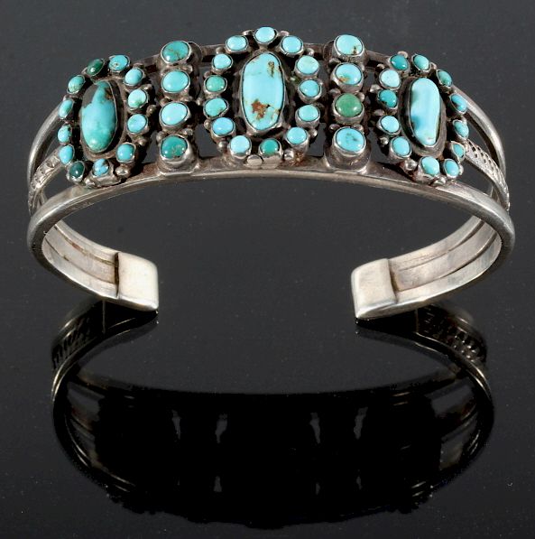 Appraisal: Antique Navajo Sterling Silver Turquoise Cuff For sale in this