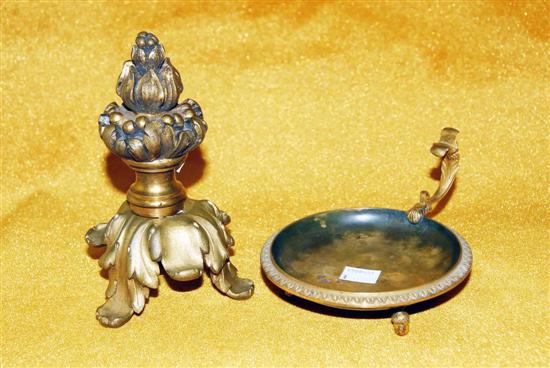 Appraisal: ANTIQUE BRONZE DISH Single handeled with acorn feet Along with