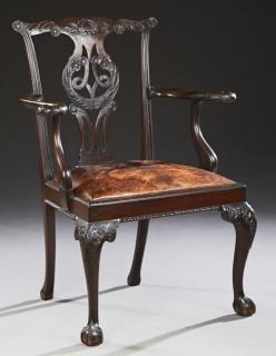 Appraisal: English Carved Mahogany Chippendale Style Armchair English Carved Mahogany Chippendale