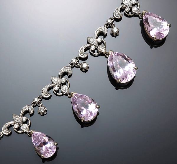 Appraisal: A kunzite and diamond necklace estimated total kunzite weight carats