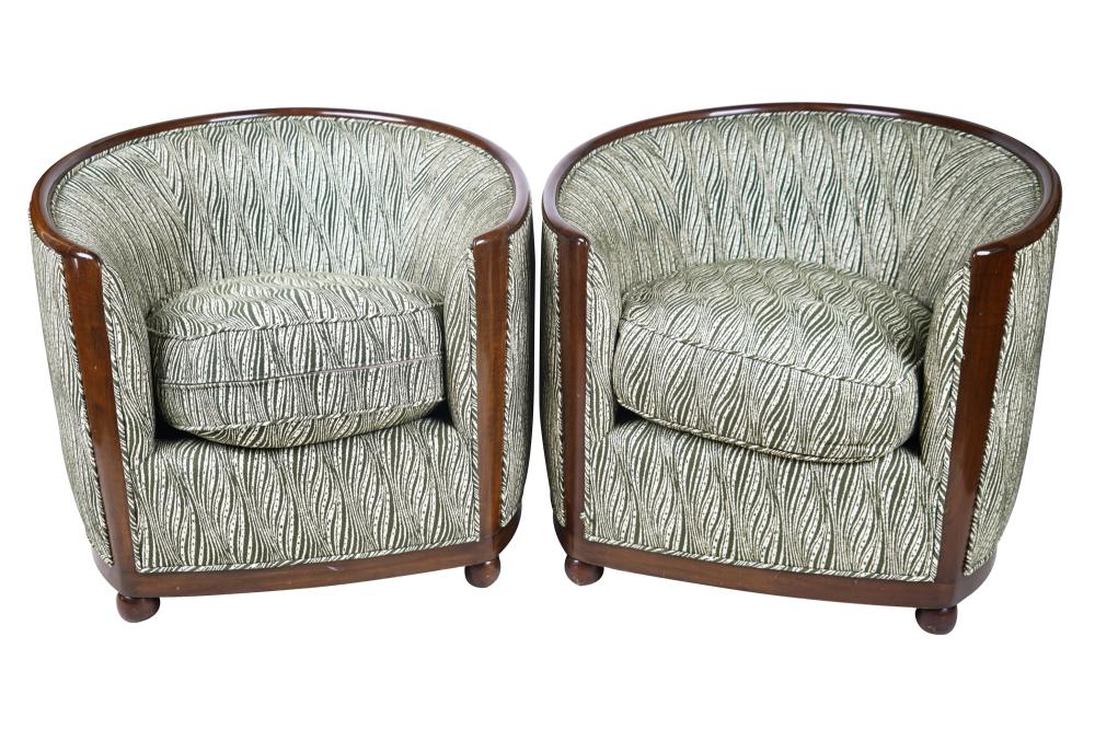 Appraisal: PAIR OF ART DECO STYLE TUB ARMCHAIRSunsigned each covered in