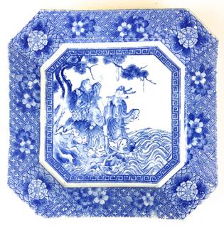 Appraisal: Chinese Qing Dynasty blue white square charger having floral border