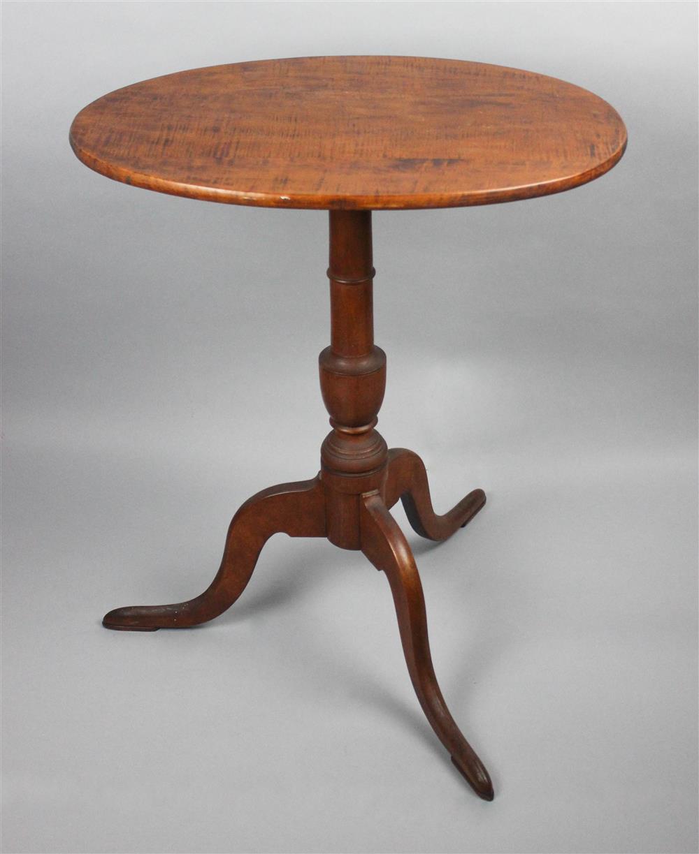 Appraisal: FEDERAL TIGER MAPLE AND CHERRYWOOD TILT TOP CANDLESTAND having a