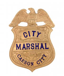 Appraisal: Gold Enameled Marshal's Badge For Carson City Nevada Presented to