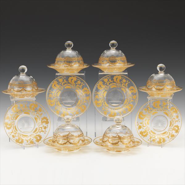 Appraisal: MOSER GILT GLASS DESSERT DISHES SET OF TEN Clear dishes