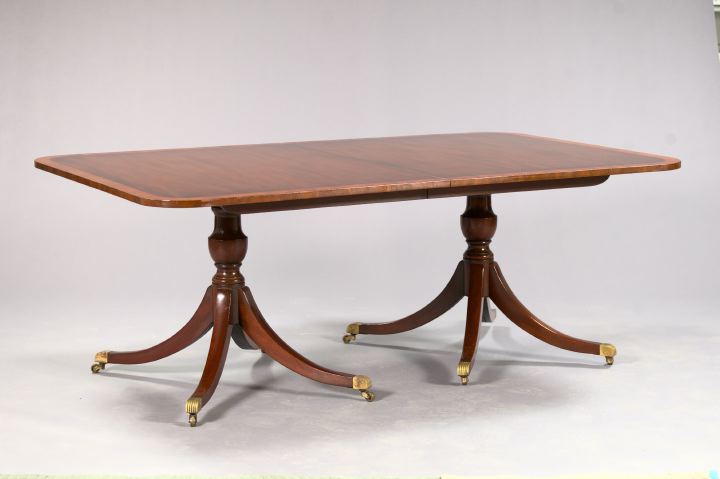 Appraisal: Regency-Style Kittinger -Banded Mahogany Double-Pedestal Banquet Table the top supported