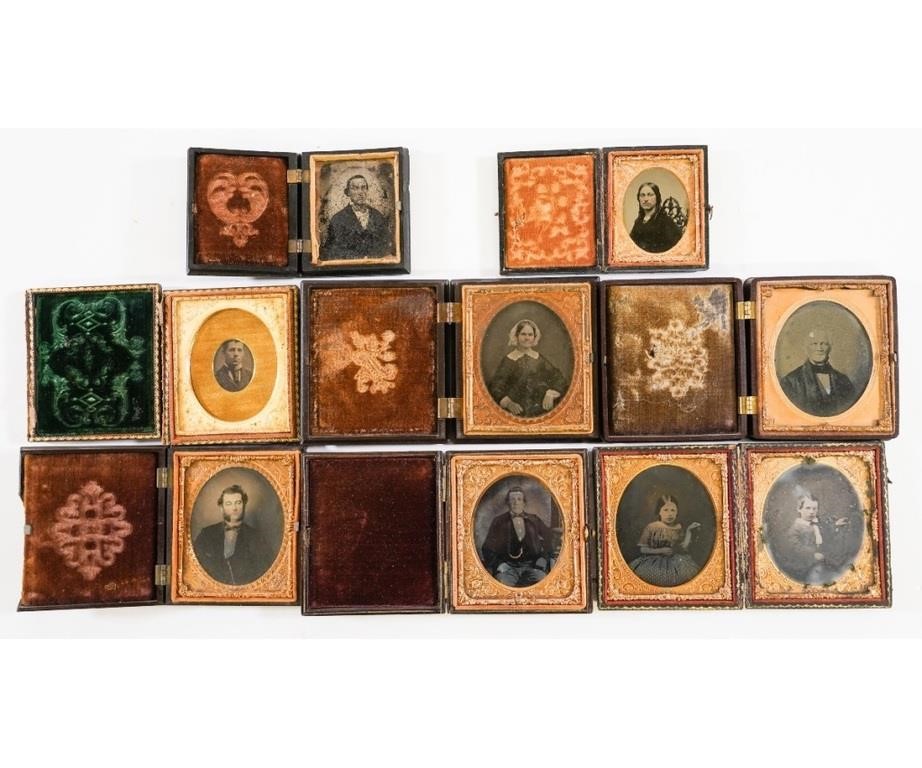 Appraisal: Tintypes and ambrotypes people some in gutta percha cases by