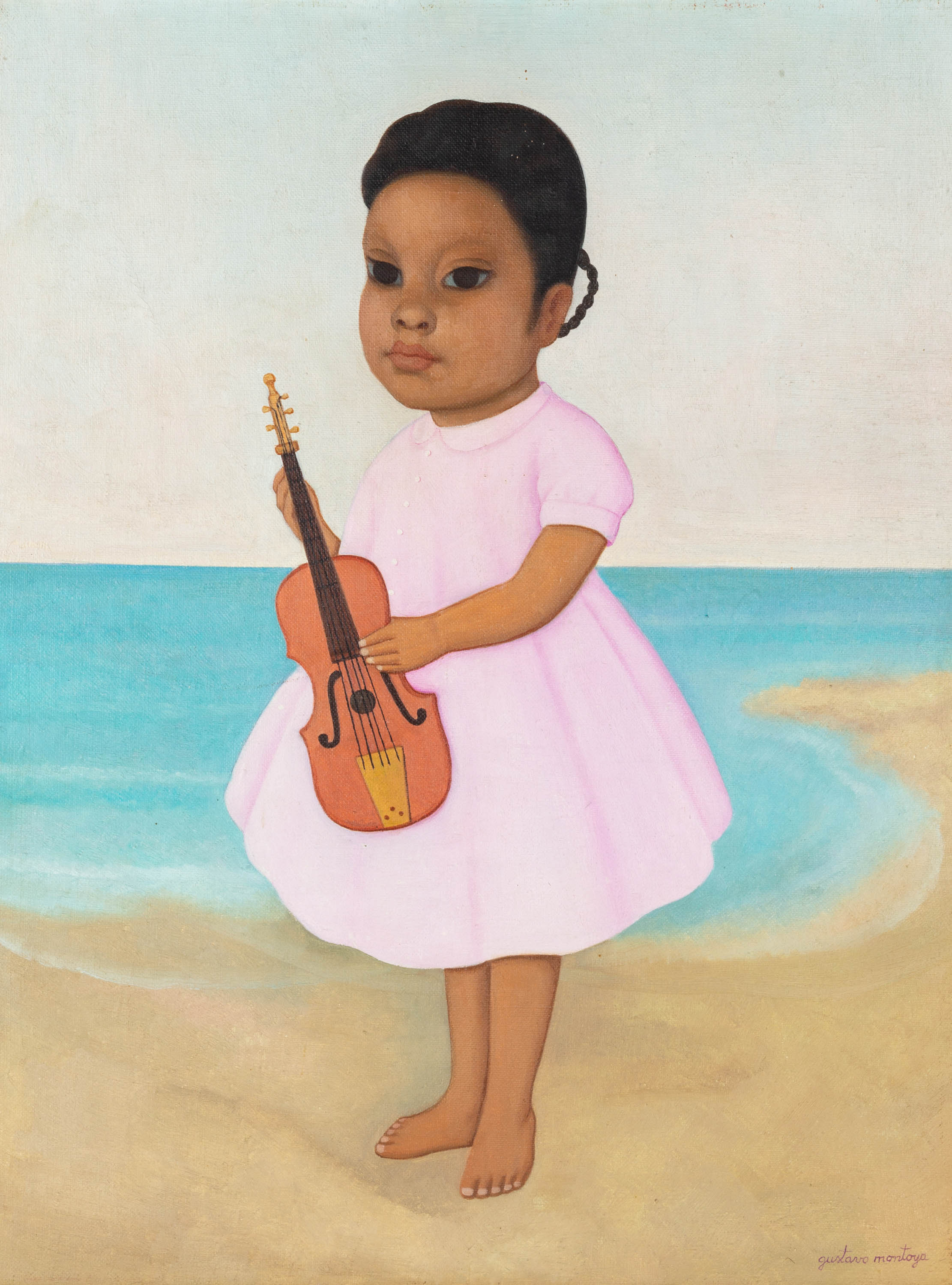 Appraisal: GUSTAVO MONTOYA MEXICAN - NINA CON VIOLIN oil on canvas