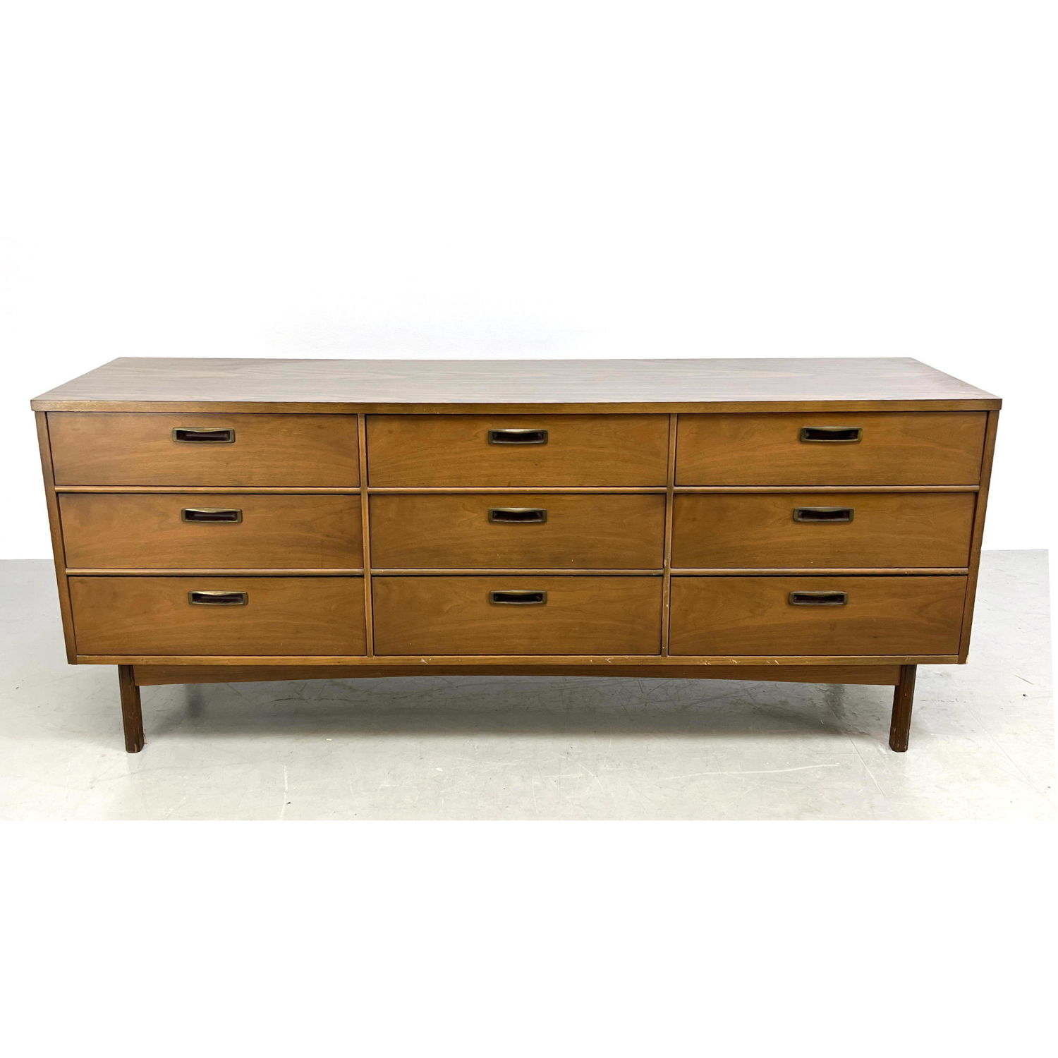 Appraisal: American Modern Walnut Credenza Low Dresser Metal pulls Laminate top