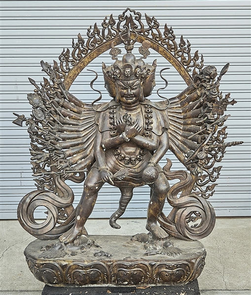 Appraisal: Bronze Mahakala sculpture with flaming mandorla x x approx Condition