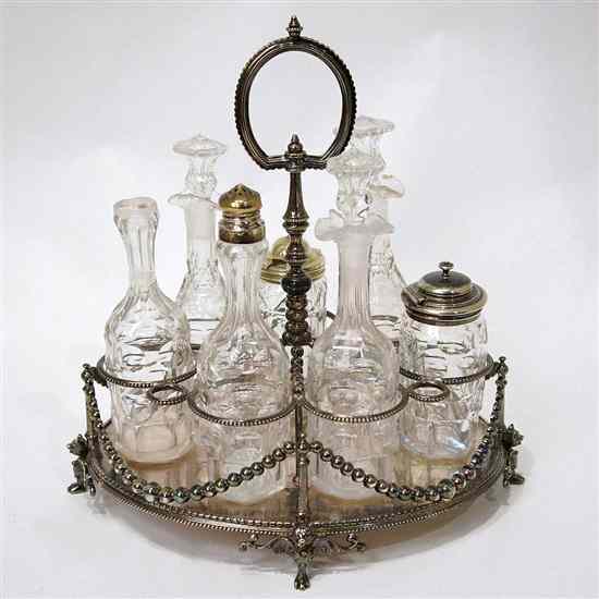 Appraisal: An English Victorian Silver-plate and Cut Glass Cruet Stand having