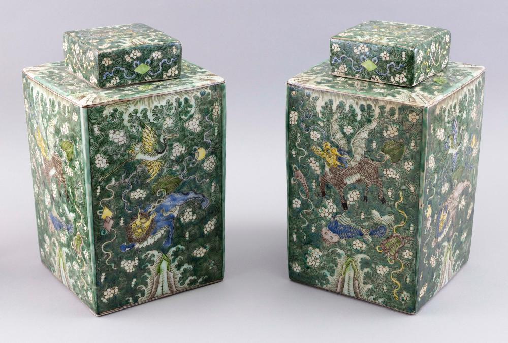 Appraisal: PAIR OF CHINESE FAMILLE VERTE PORCELAIN COVERED JARS EARLY TH