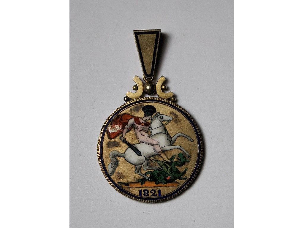 Appraisal: William IV silver gilt pendant formed of crown with enamelled