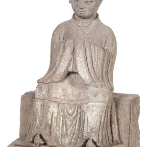 Appraisal: A Carved Stone Buddha Sitting on a Tiered Base seated