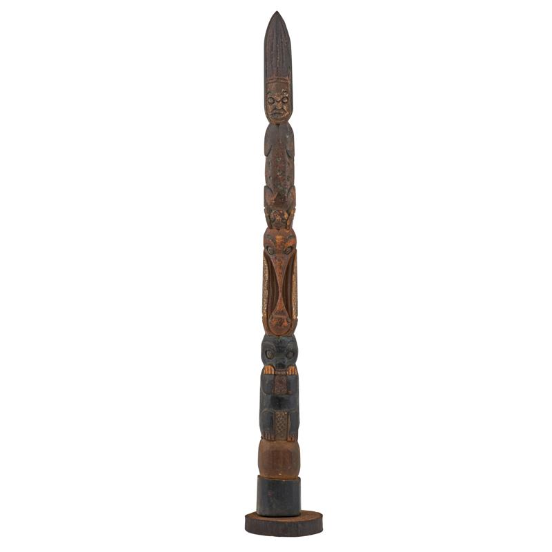 Appraisal: NORTHWEST PAINTED TOTEM POLE Carved and dry painted design ca