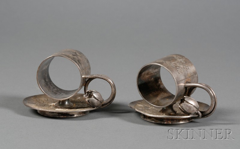 Appraisal: Pair of Silverplate Floral Napkin Rings Meriden Britannia Co late