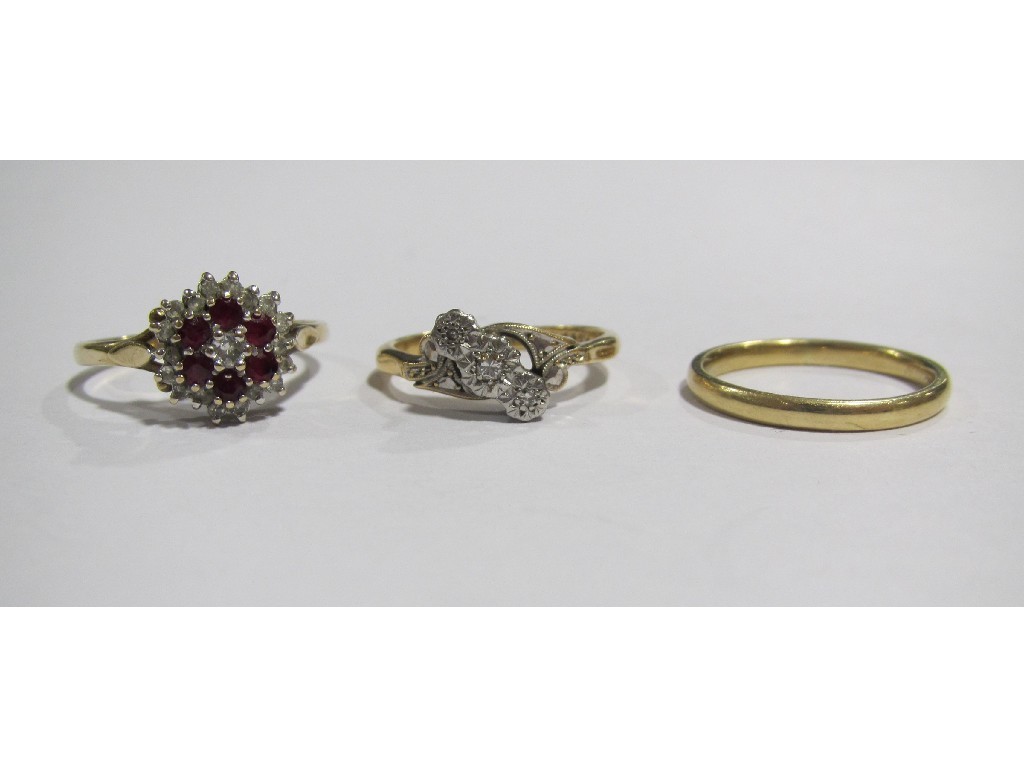 Appraisal: Lot comprising ct gold ruby and diamond cluster ring an