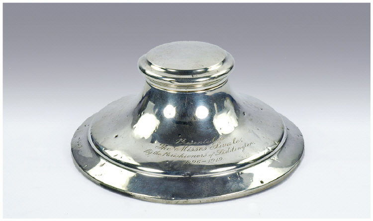 Appraisal: Early Twentieth Century Silver inkwell in a circular base hallmark