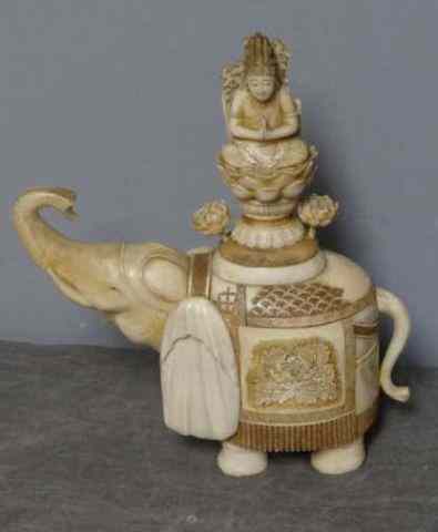 Appraisal: Asian Ivory Elephant with Buddhist Figure From an East th