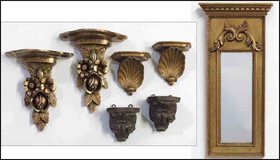 Appraisal: GILTWOOD MIRROR Together with three pairs of wall brackets Mirror