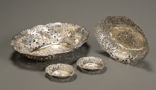 Appraisal: Group of Four German Rococo Style Silver Reticulated Bowls Circa