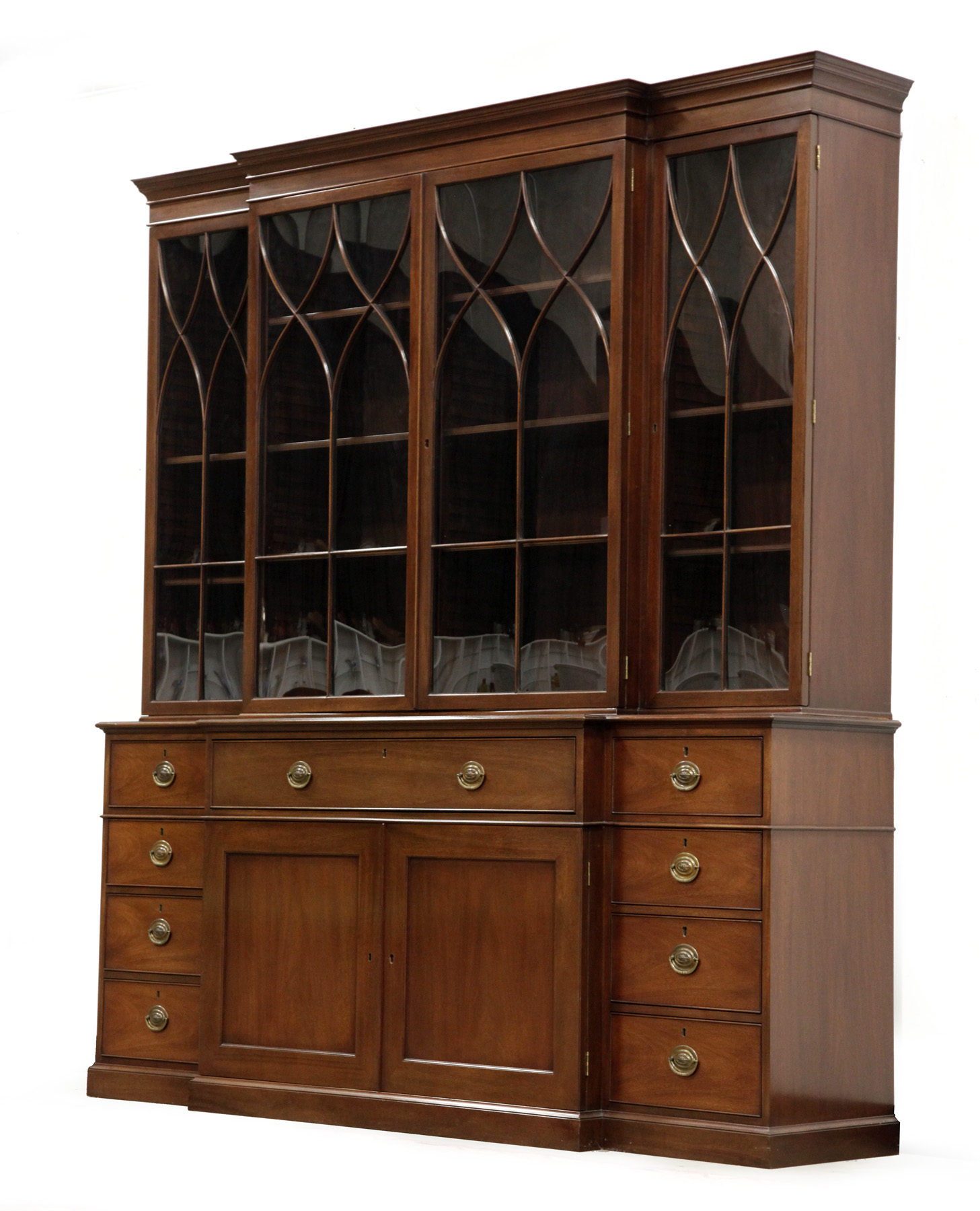 Appraisal: KITTINGER FEDERAL-STYLE TWO-PIECE BREAKFRONT American nd half- th century Mahogany