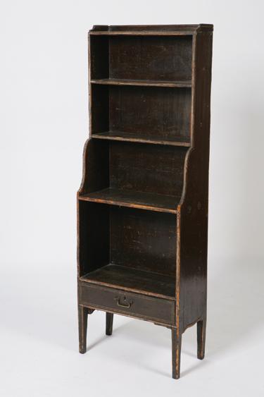 Appraisal: A REGENCY PAINTED PINE WATERFALL BOOKCASE of narrow proportions with