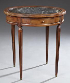 Appraisal: Louis XVI Style Carved Cherry Circular Marble Top Lamp Table