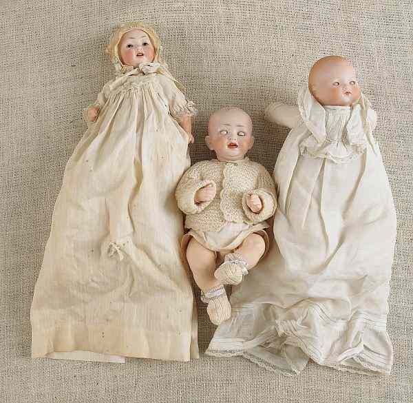 Appraisal: Three bisque dolls one marked Armand Marsaille others unmarked tallest