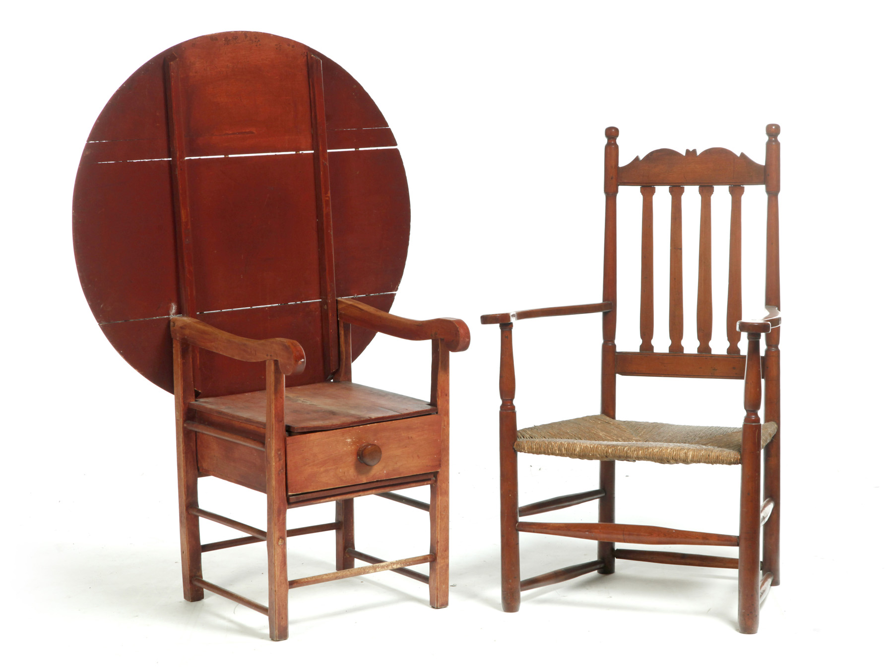 Appraisal: HUTCH TABLE AND A HALF-BANNISTER BACK ARM CHAIR American Round