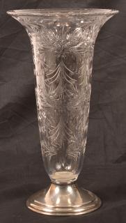 Appraisal: Hawkes Sterling Base Cut Glass Trumpet Vase Hawkes Colorless Cut