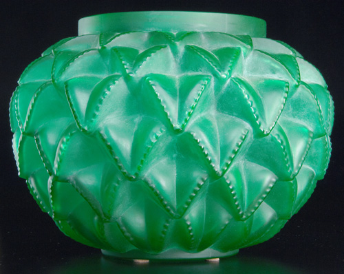 Appraisal: R LALIQUE Vase Languedoc emerald green c M p No