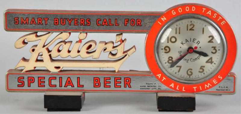 Appraisal: Kaier's Beer Countertop Sign Clock Circa s Laminated cardboard foil