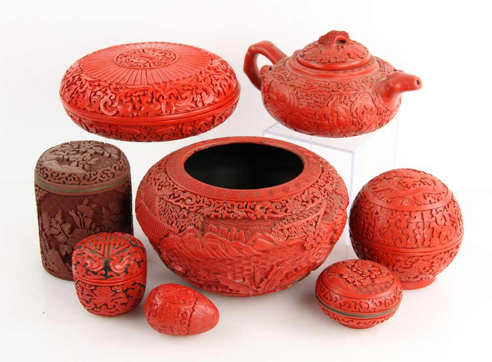 Appraisal: - Lot of Chinese Red Lacquer Items Lot of eight